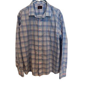 UnTuckit Men's Long Sleeve Wrinkle Free Dress‎ Shirt XL Blue Pink Plaid